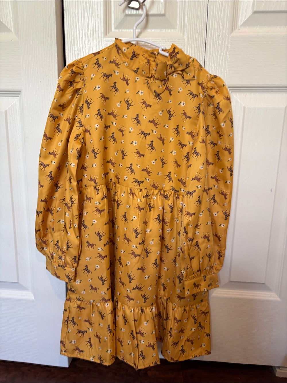 Janie and Jack Mustard Yellow Printed Long Sleeve Tiered Dress